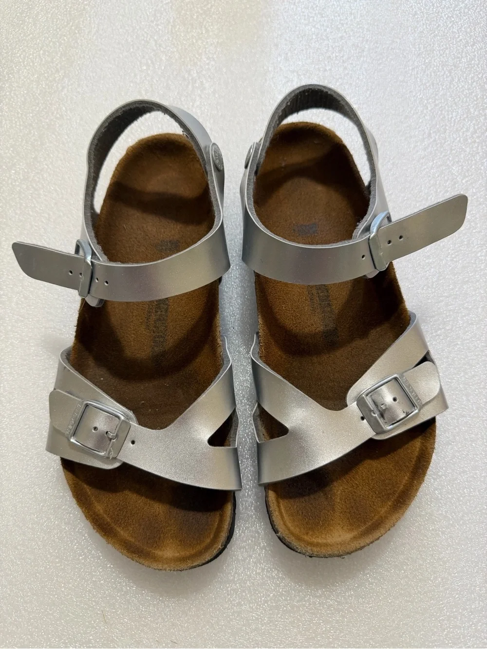 Birkenstock Kids Silver Metallic Two-Buckle Sandals